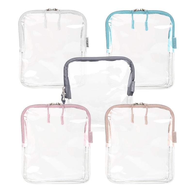 BORSALI TSA Approved Toiletry Bag  Clear Quart Size for 311 Carry On Travel  Makeup Organizer Cosmetic Pouch with Zipper  Travel Accessories  5 Pack Colors